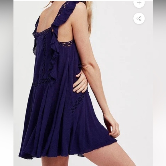Free People Priscilla Navy Crochet Mini Dress sz S - Picture 3 of 10